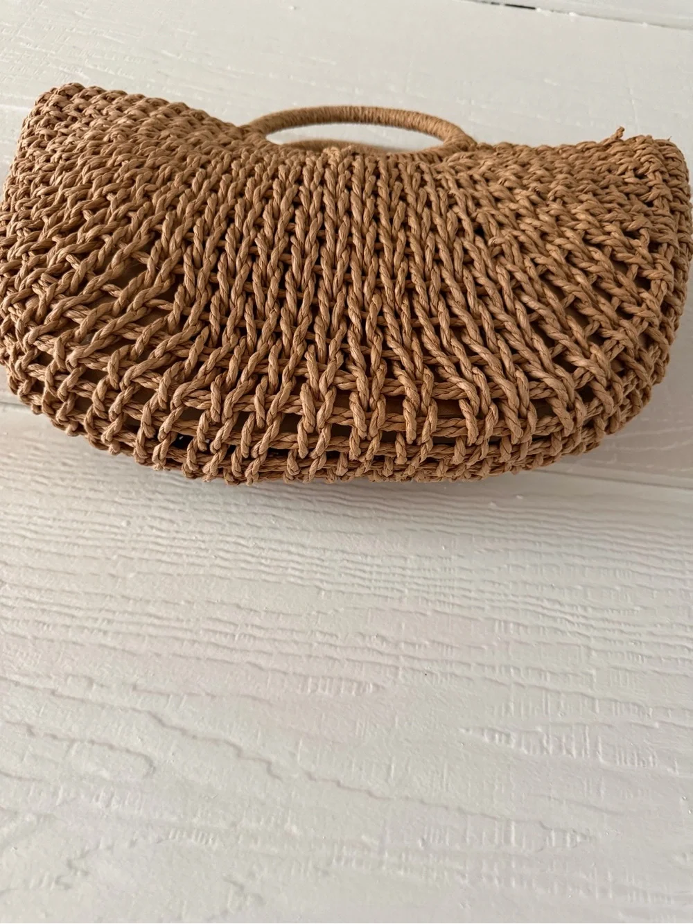 Natural Raffia Woven Circle Handle Tote Bag Beach Purse Boho